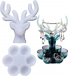 Moldes de silicona, contenedores de joyería  de ciervo con 6 cajas en forma de tazón