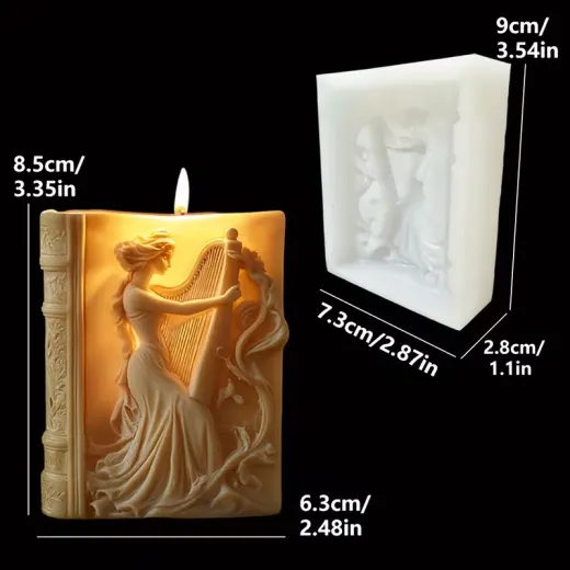 MOLDE LIBRO MUJER CON ARPA